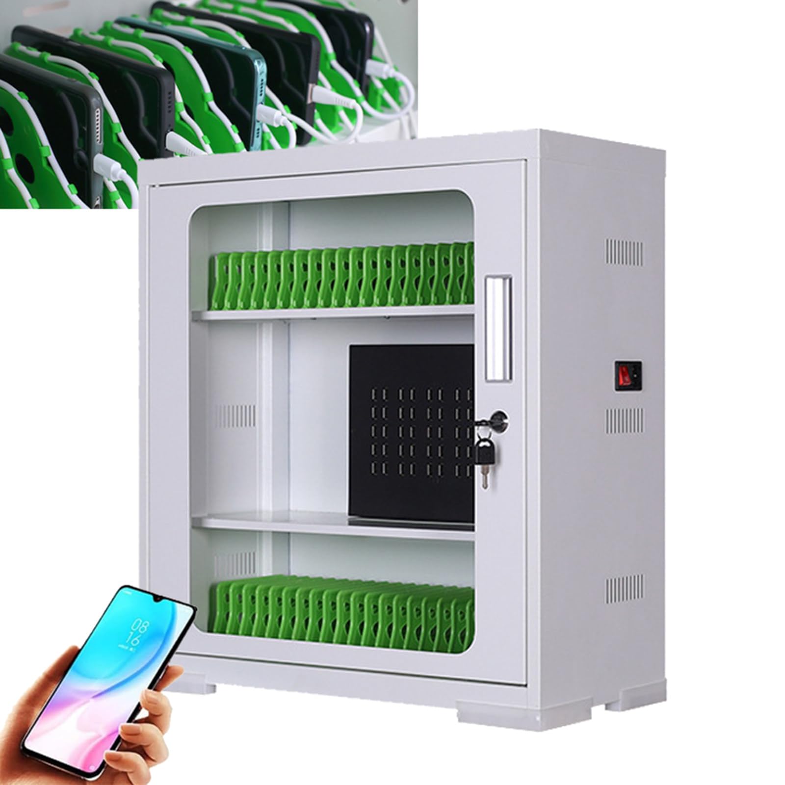 Stazioni di ricarica per telefoni cellulari + armadietto per cellulare 2 in 1 - Armadio di ricarica per cellulare ricaricabile, scatola portatile per sale conferenze in aziende