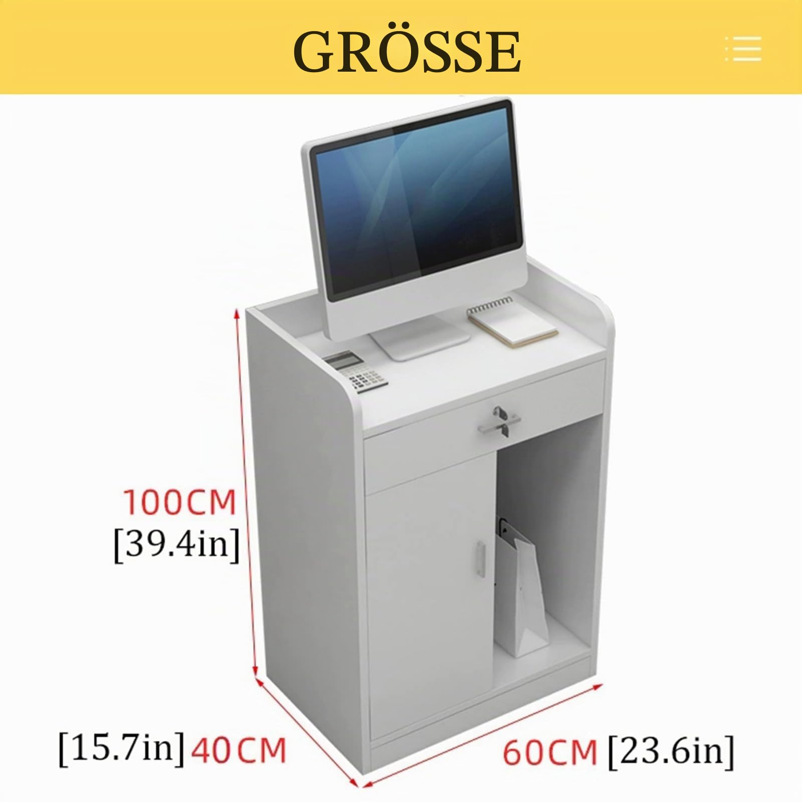 Rezeption,Empfangstresen mit abschließbaren Schubladen,Empfangstisch für Salons,Computertisch im Büro mit Lagerschrank,Kassentheke für Bekleidungsgeschäfte(60x40, A)