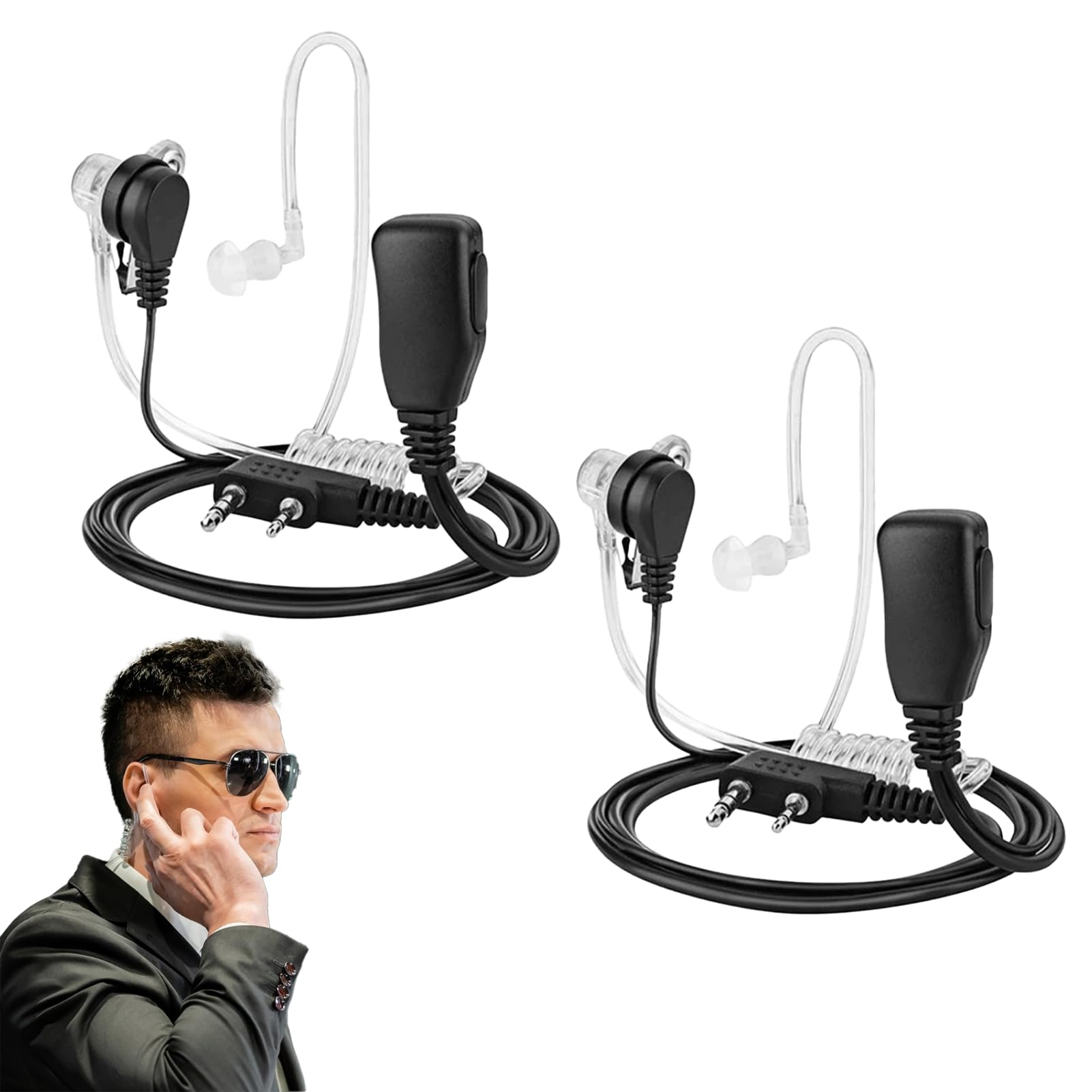 2 PCS Oreillette Talkie Walkie 2 Broches Casque Écouteur(150CM),Oreillette Talkie Walkie Radio,Compatible avec La Radio Bidirectionnelle Kenwood BAOFENG UV5R 888S RT24 RT27 HESENATE HT999.