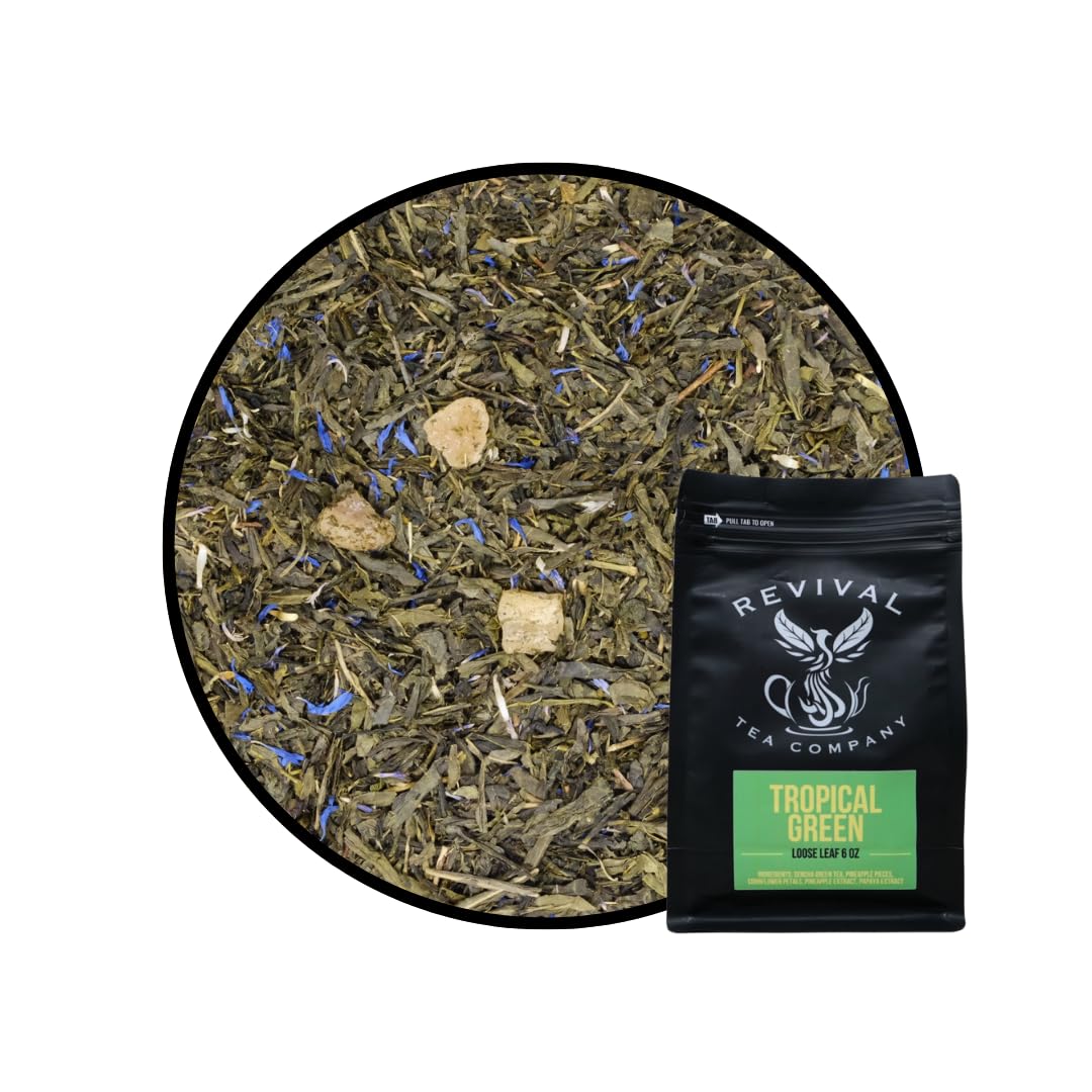 Revival Tea Company Tropical Green Tea - Green Tea Blend with Pineapple and Papaya Flavor - 24 Tea Bags