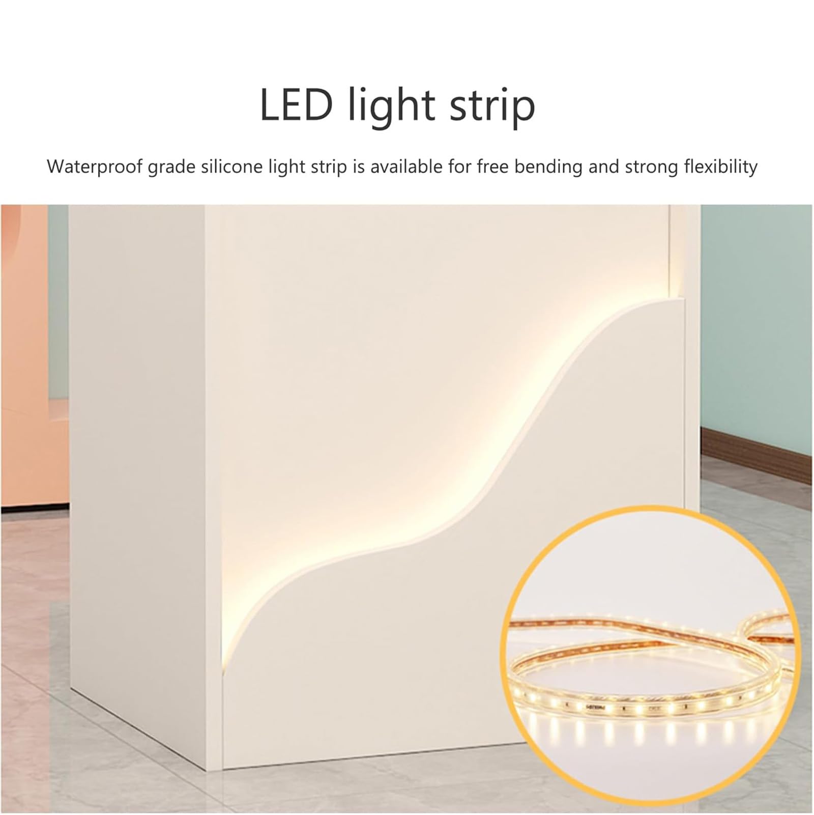 Banco Reception moderno con striscia luminosa a LED e cassetti per minimarket, negozi di abbigliamento, barbieri, alberghi