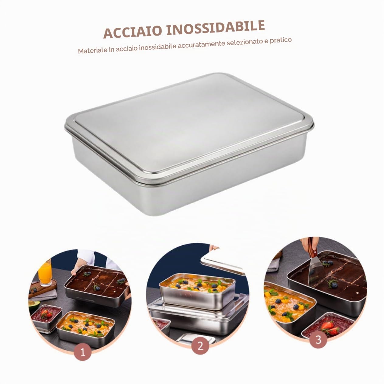 PRETYZOOM Teglia Grande Capacità per Tiramisù con Coperchio in Acciaio Inox per Conservare Dolci Freschi e Spuntini da Forno