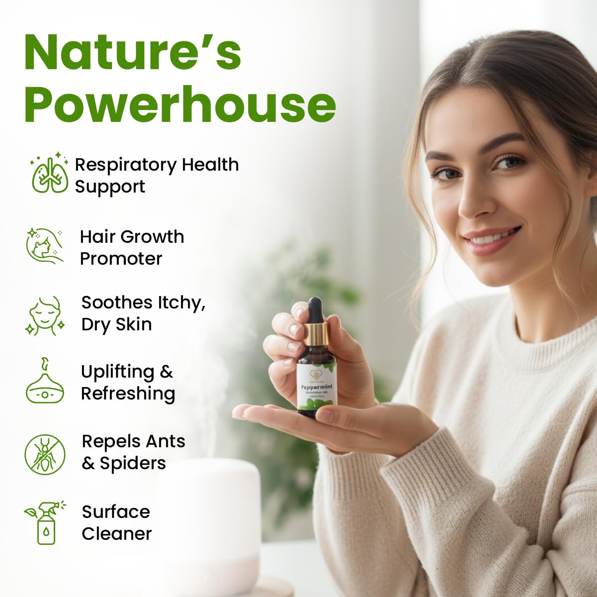 Herb Tantra Peppermint Essential Oil | 100% Pure, Natural, Undiluted, Respiratory Support, Cooling, Focus, Muscle Relief, Candle & Soap Making | 15 ml 1