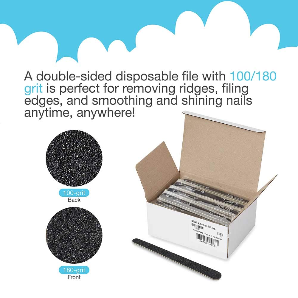 Flowery Lima de uñas desechable NEGRO MADERA CORE SIL/CARB 100 archivos por caja