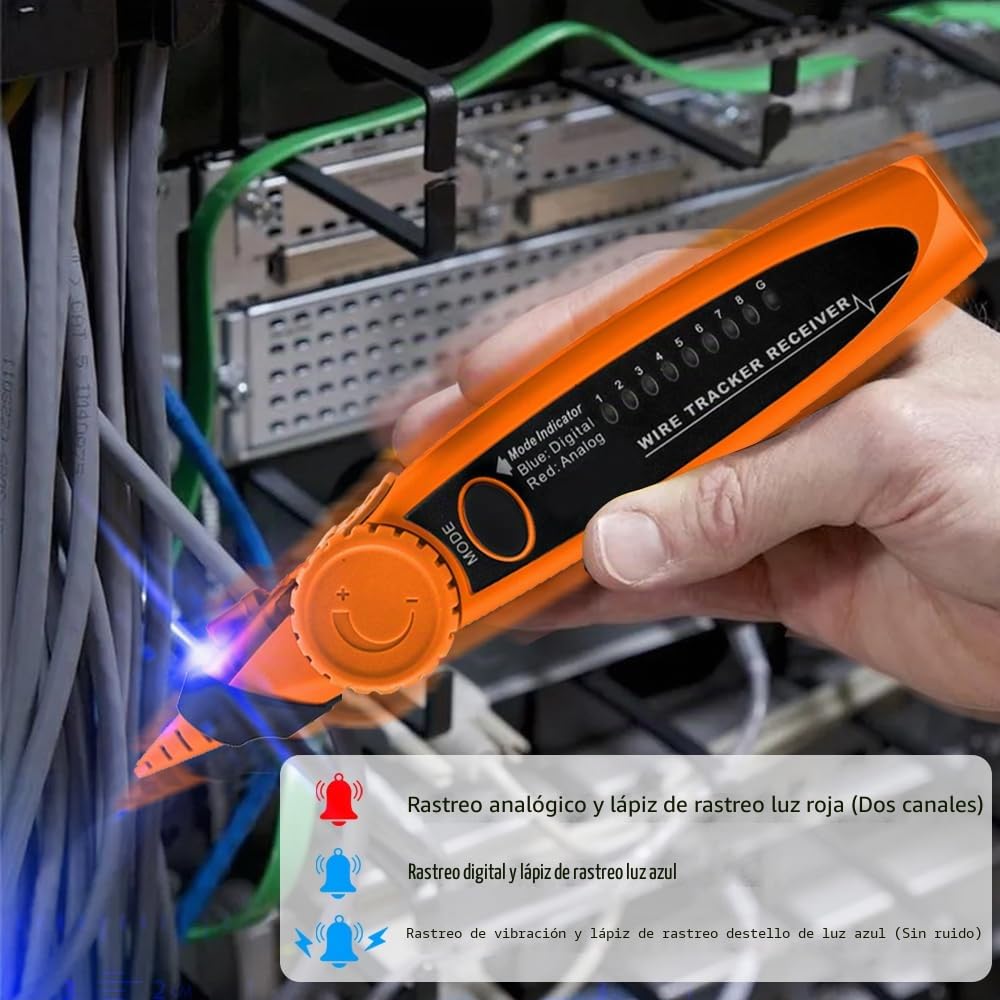 Probador de cables portátil, probador de red con pantalla LCD, cable de prueba POE de búsqueda digital analógica, longitud de cable de red ajustable, con abrazadera de emparejamiento de 3 ID