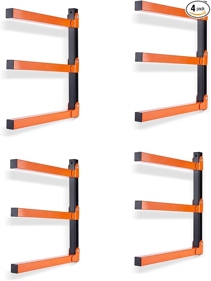 Ultrawall Wall Mount Wood Organizer and Lumber Storage Metal Rack with 3-Level - Indoor & Outdoor Use, 4 Pack