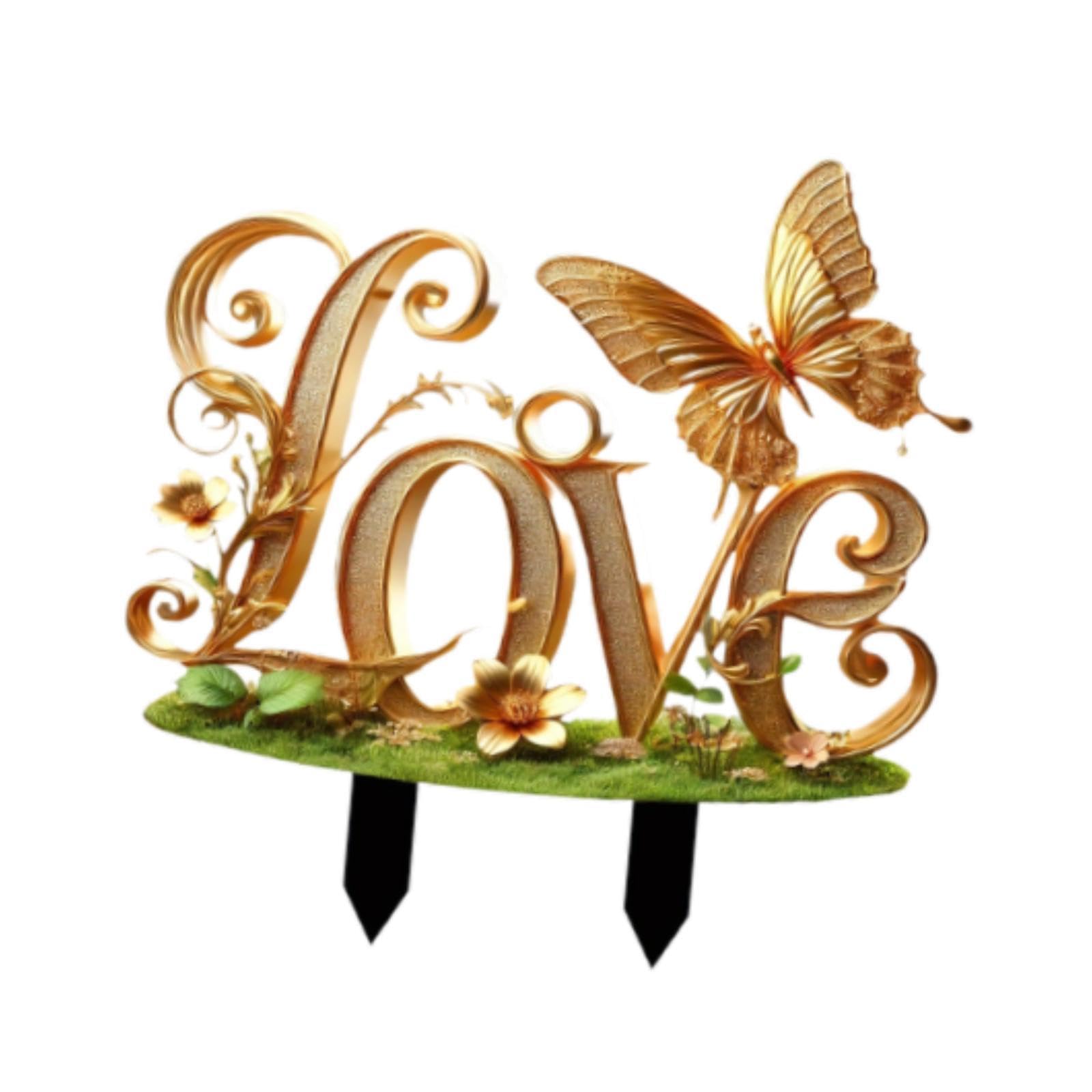2D Flat Golden Butterfly Love Flowerpot Stake 30x30cm Accessories Lawn Stake|Home & Garden | Home D?©cor | Figurines|1 Garden Stake-image-36