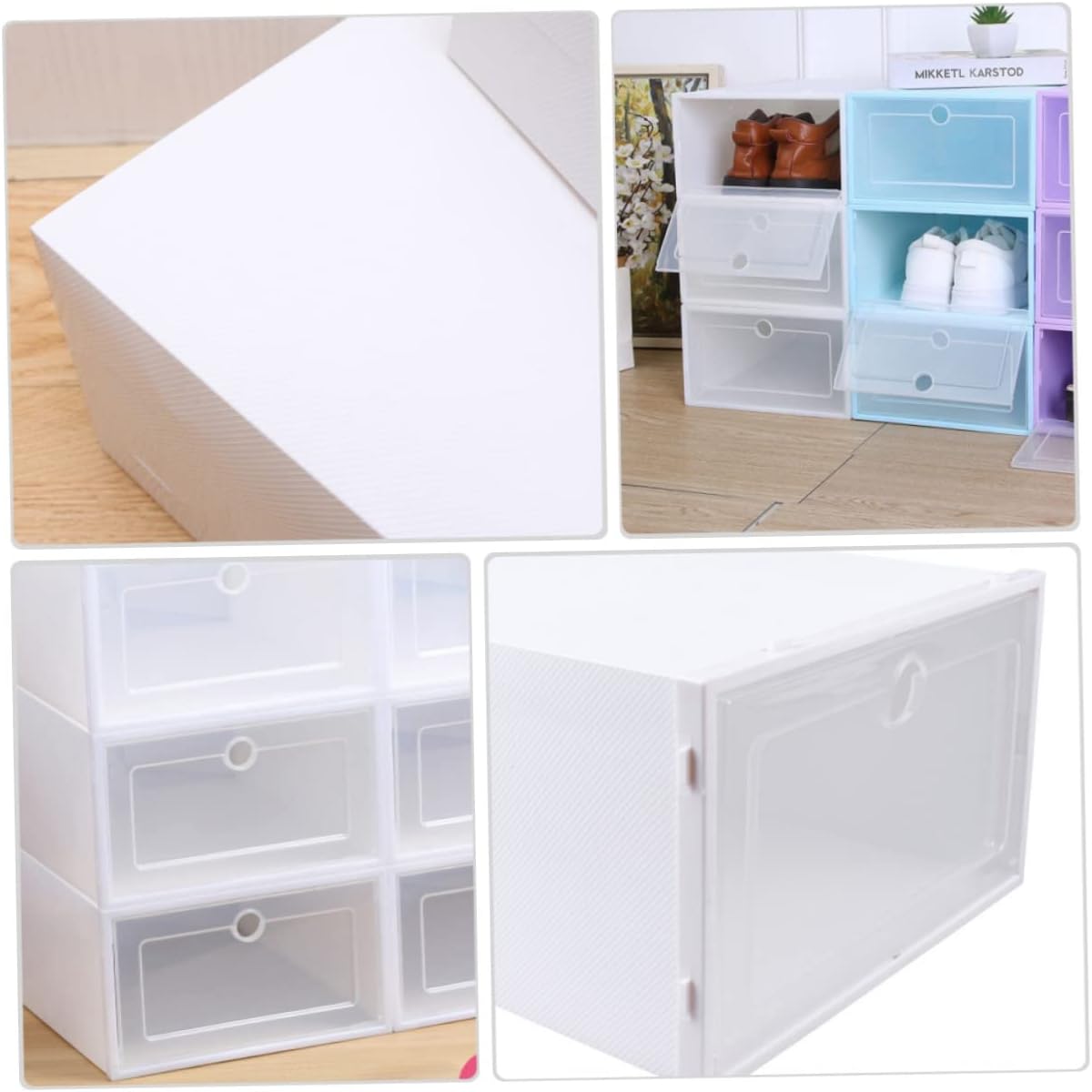 6pcs Transparent Stackable Shoe Storage Boxes Drawer Design Space Saving Organizer for Mens Shoes Dustproof Plastic Cases for Closet Entryway Bedroom