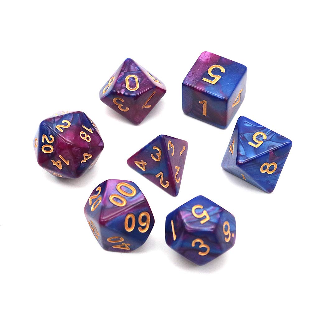 DollaTek Zestaw ko?ci wielo?ciennych, gry sto?owe, 3 zestawy ko?ci 3 x 7 (21 sztuk), seria matryc, D20, D12, D10, D8, D6, D4, DND, DND, RPG, MTG, podwójne kolory, jedna sztuka (fioletowy i niebieski)