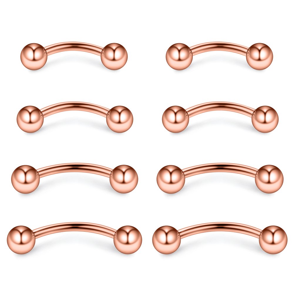 Ruifan 14G Surgical Steel Eyebrow Snake Eye Tongue Navel Belly Ring Body Piercing Jewelry 8PCS