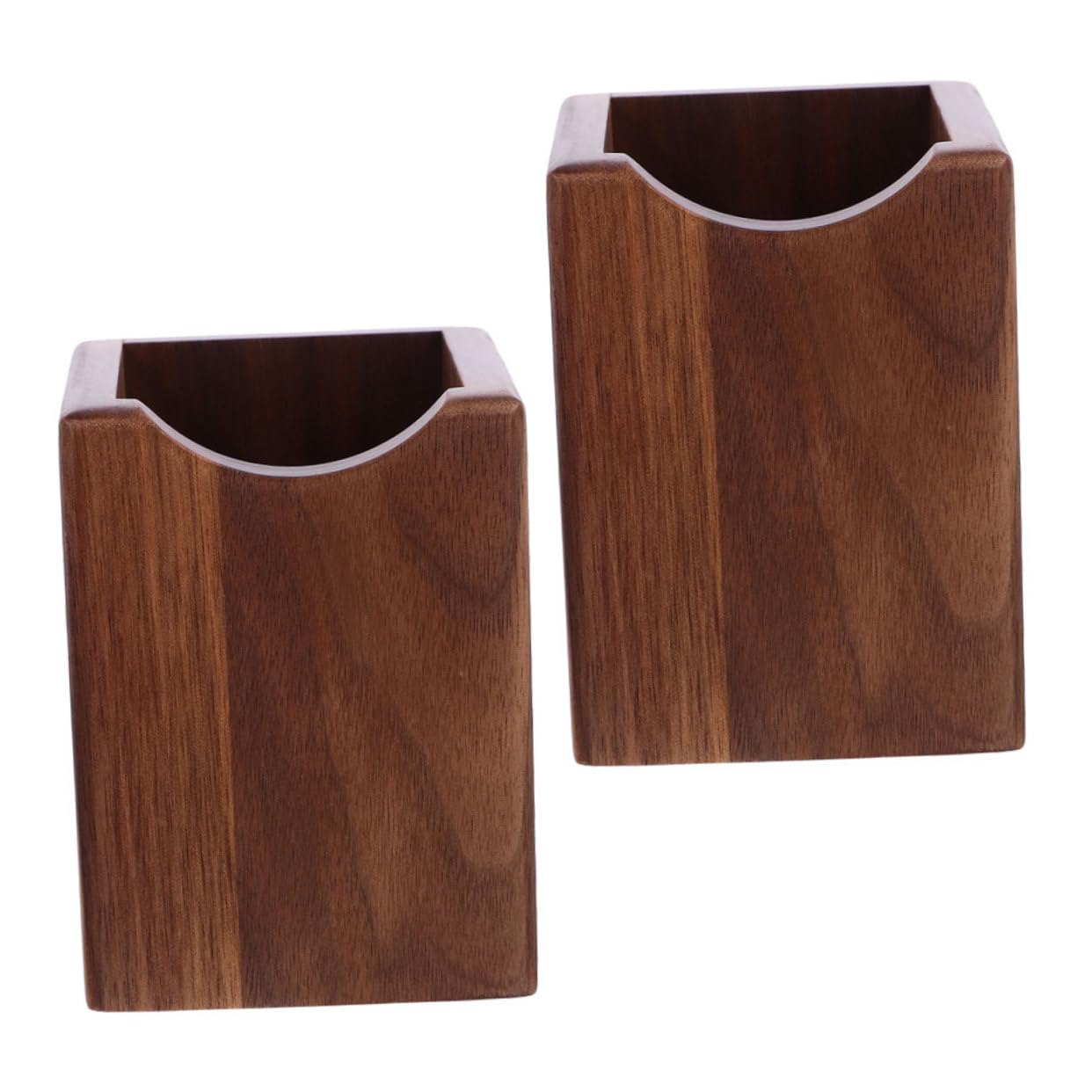 HOMSFOU Porte-stylo en Bois de Noyer Foncé 2 Pièces, Rangement Bureau Compact, Pot à Crayons et Porte-pinceaux de Maquillage Naturel, Organisateur Multifonction pour Fournitures de Bureau
