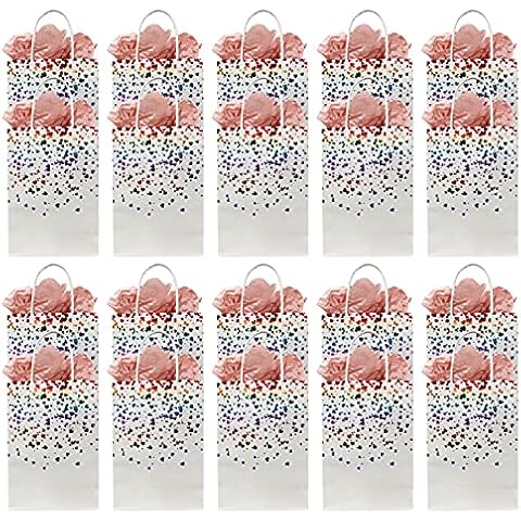 20 Pcs White Bronzing Gift Bags Small Paper Party Bags with Handle and Tissue Paper Sweet Bags for Christmas Birthday Wedding Celebrations Parties (White) Cover