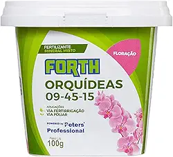 Adubo Forth Orquídeas Floração, Fertilizante Mineral, NPK 09-45-15, Powered by Peters, Balde, 100g