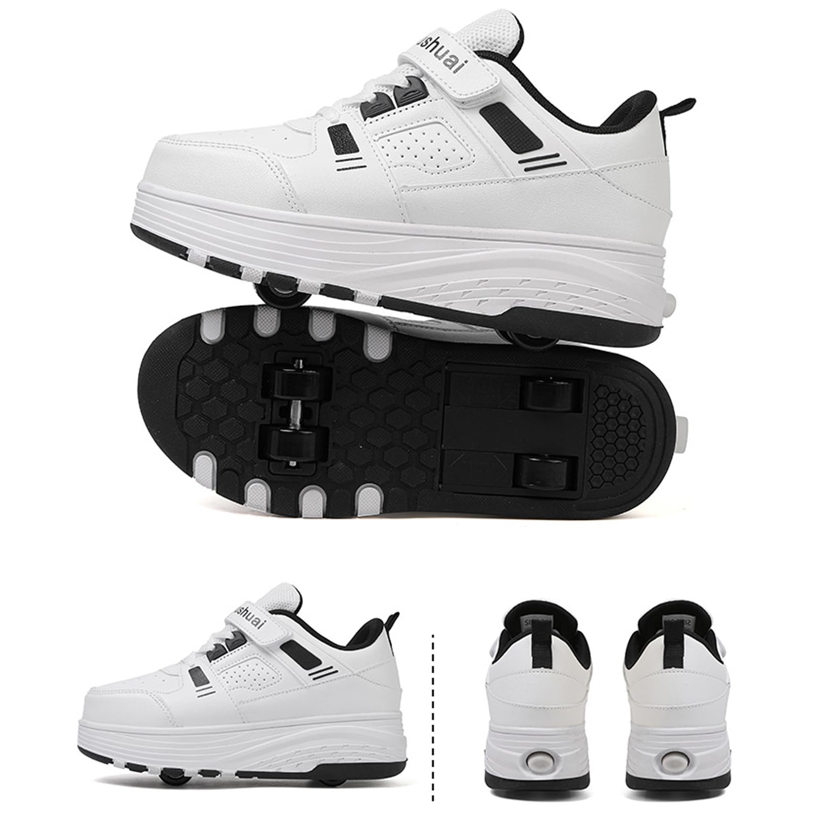 Chaussures à roulettes pour Fille,Basket Roulette Enfant,Chaussures Roller,Chaussures A roulettes Retractable,Chaussure A Roulette Garcon,Chaussures De Skateboard à 4 Roues,2 en 1