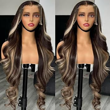 26 Inch Highlight Platinum Blonde Body Wave Lace Front Wigs for Women 13*4 Inch Heat Resistant Fiber Loose Curly Wavy Lace Wig with Baby Hair Synthetic Glueless Lace Wig for Daily Party Use