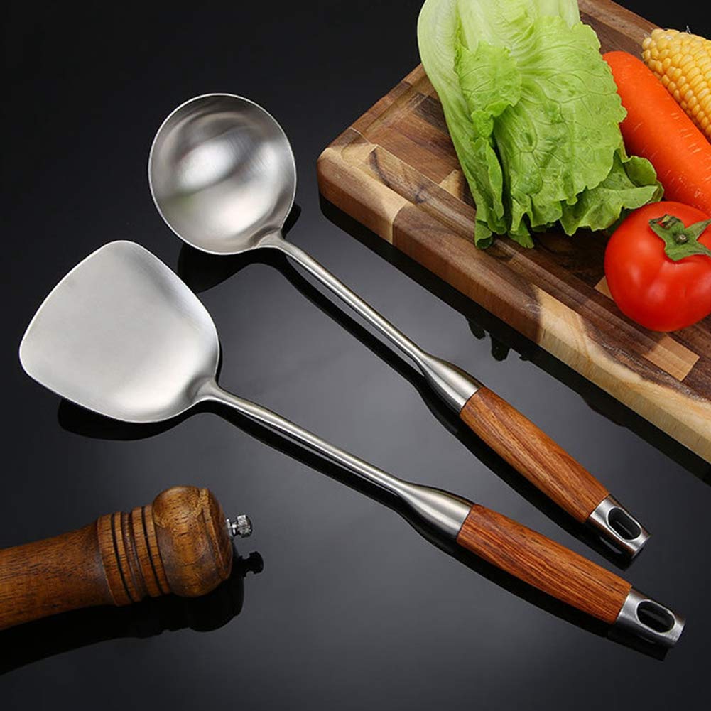 4pcs/set 304 Winte de cocina de acero inoxidable y palo de rosa, utensilios de cocina ergonómica, duradera y amigable con el medio ambiente, incluye cuchara de gachas, espátula,