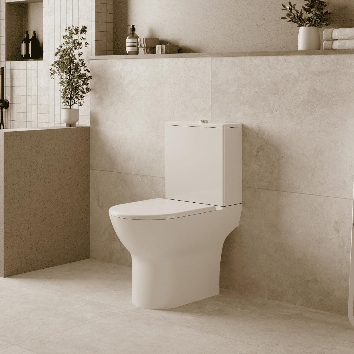Wc Inodoro Completo Redondo con Sistema Rimless | Wc Completo Fondo reducido con Salida Dual y Asiento Amortiguado