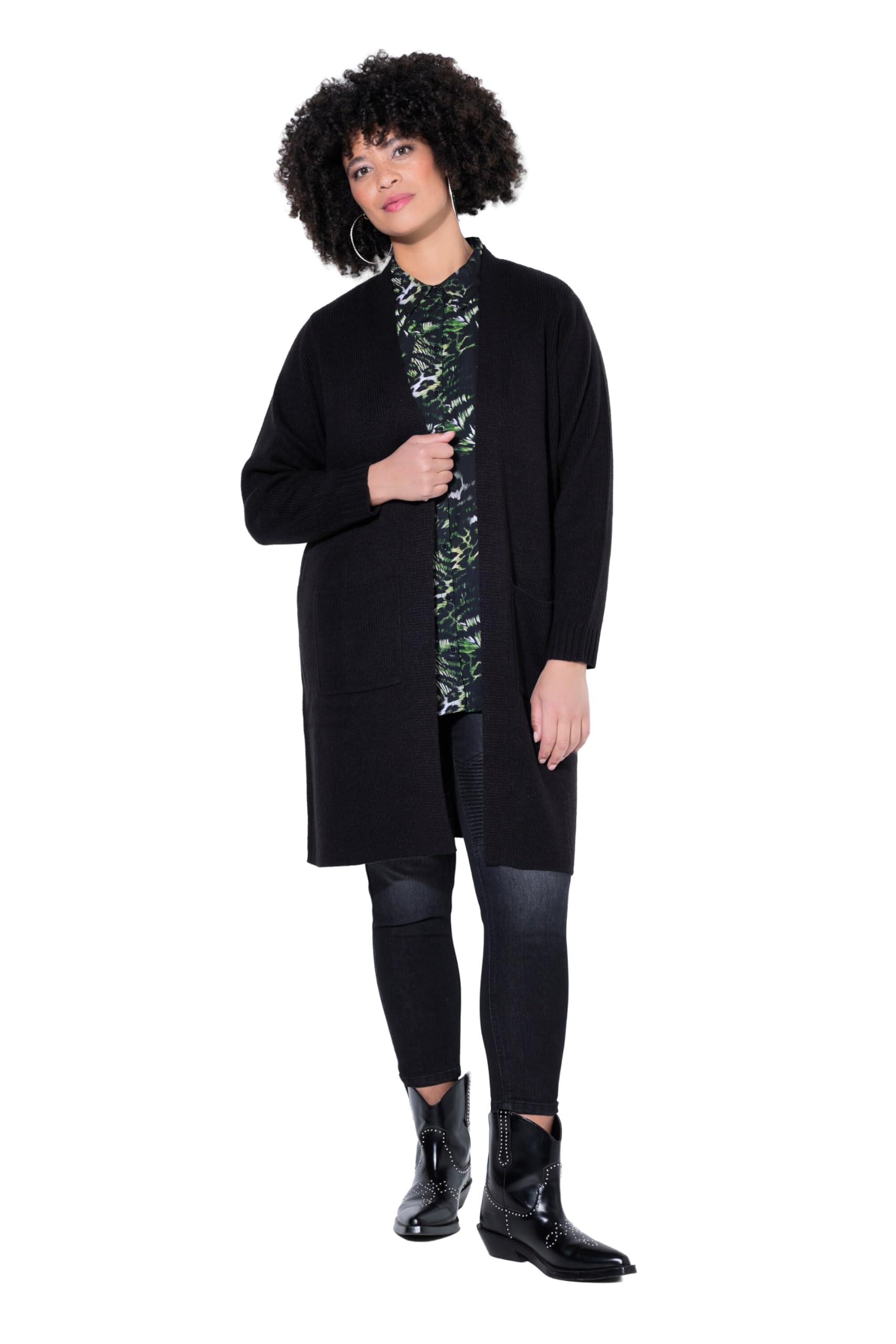 Angel of Style Damen große Größen Übergrößen Plus Size Strickjacke, Lange und gerade, offene Form, Rippstrick 849081