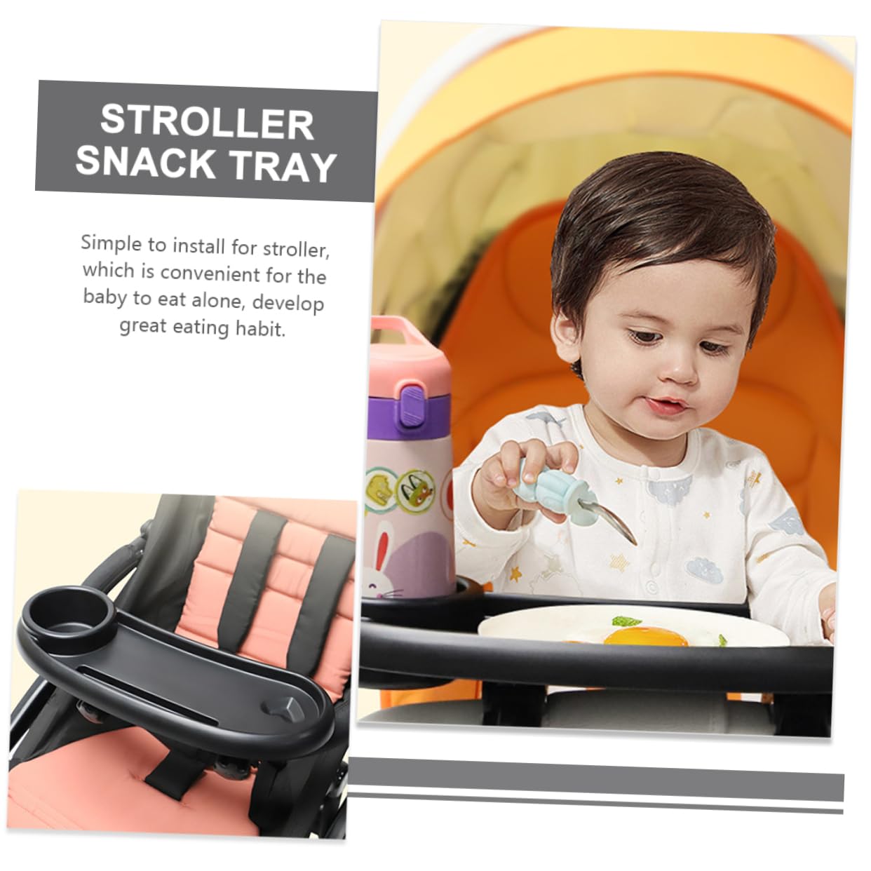 Plateau à Goûter pour Poussette en Plastique Noir, pour Bébé
