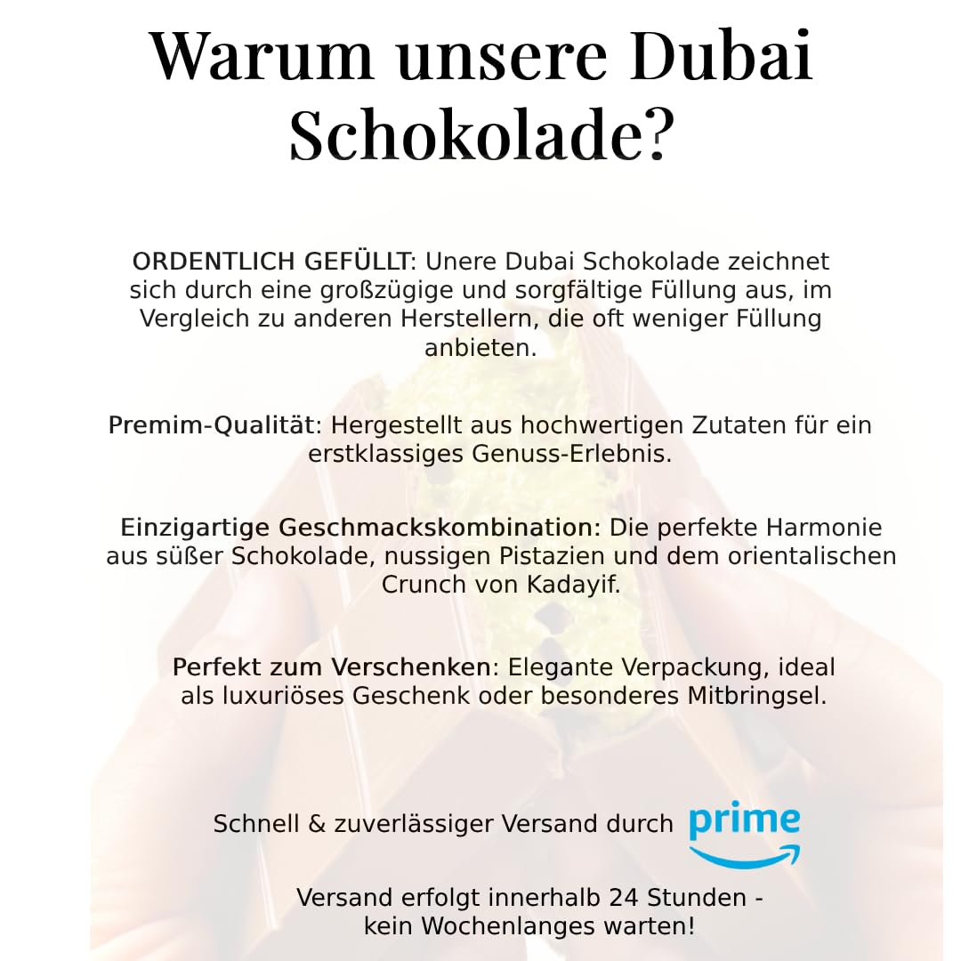 𝗢𝗥𝗜𝗚𝗜𝗡𝗔𝗟𝗘 𝗔𝗥𝗧 Dubai Schokolade - mit Pistazie & Kadayif - originale Dubai Rezeptur - sehr lecker - 100g (5 Tafeln - 500g)