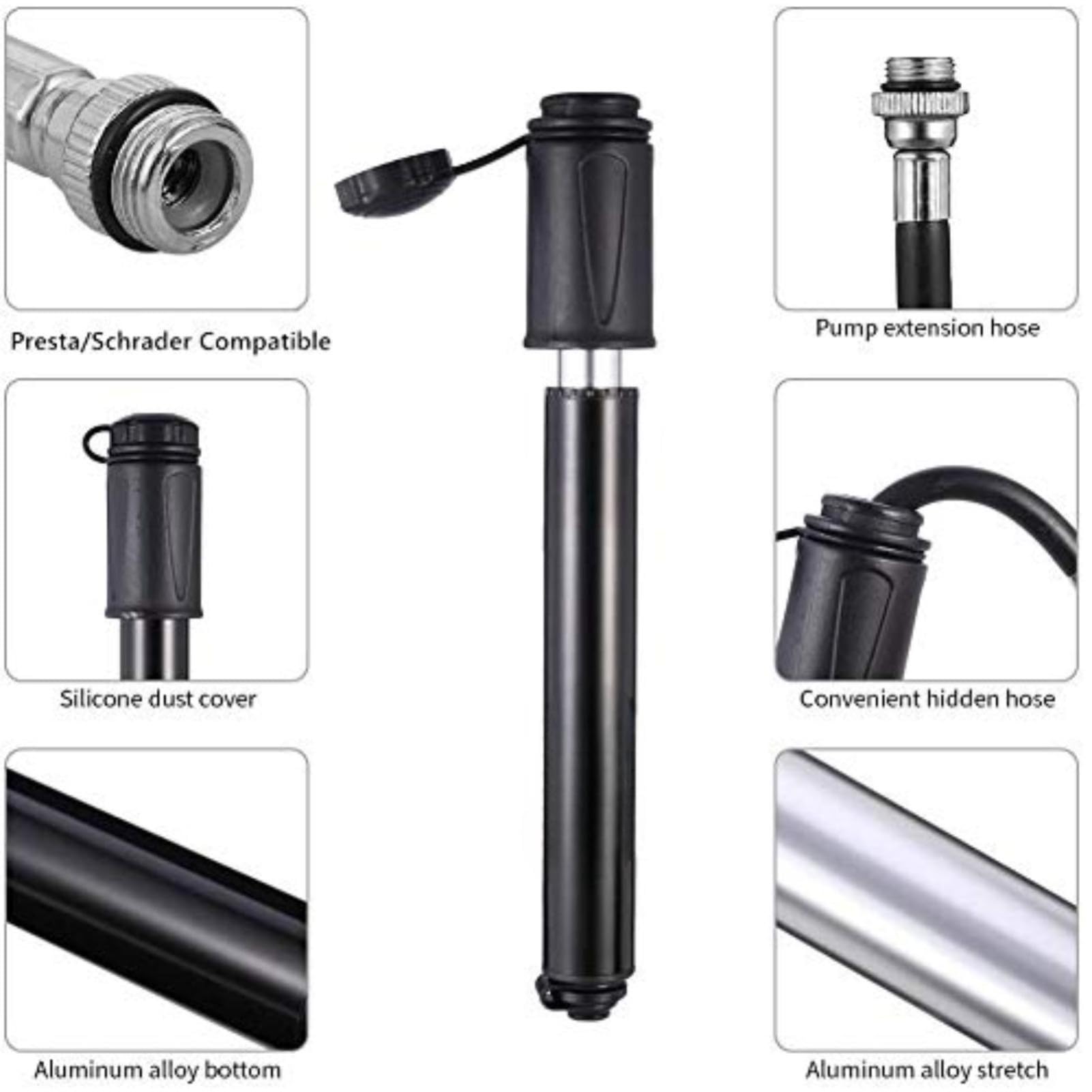 100Psi Mini Bike Pump Aluminum Alloy Portable PSI Bicycle Hand Air Pump Tire MTB Road Cycling Inflator Fits Presta and Schrader Valve