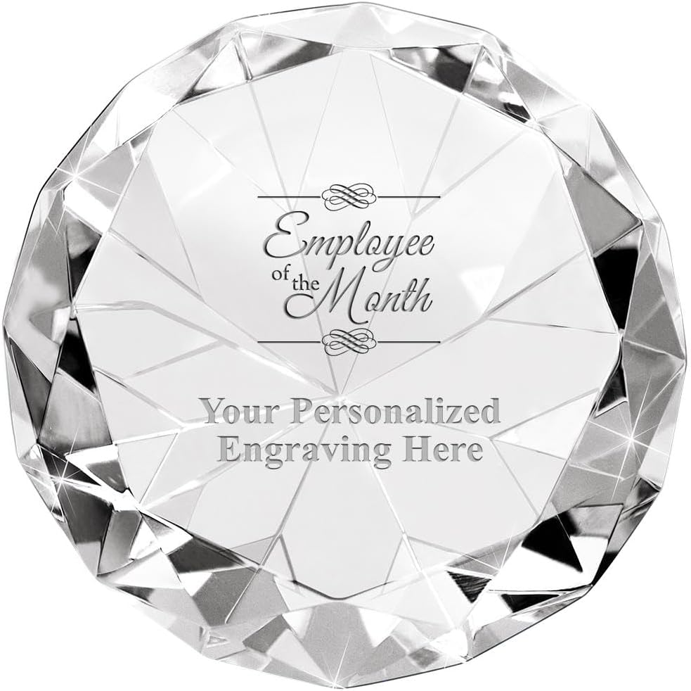 Crown Awards Customizable Crystal Award, 2" Engraved Crystal 80 Carat Diamond Paperweight Award