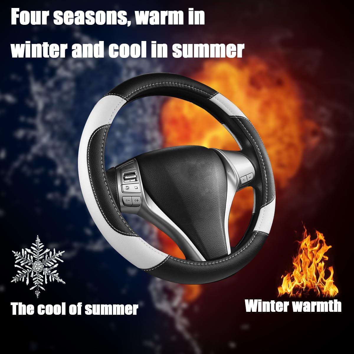 BELOMI Leather Car Steering Wheel Cover, Universal 15 Inch for Car Truck SUV, Non-Slip and Breathable, Sport Style Design Odorless Steering Wheel Protector, Automotive Interior Accessories (White) - Image 4