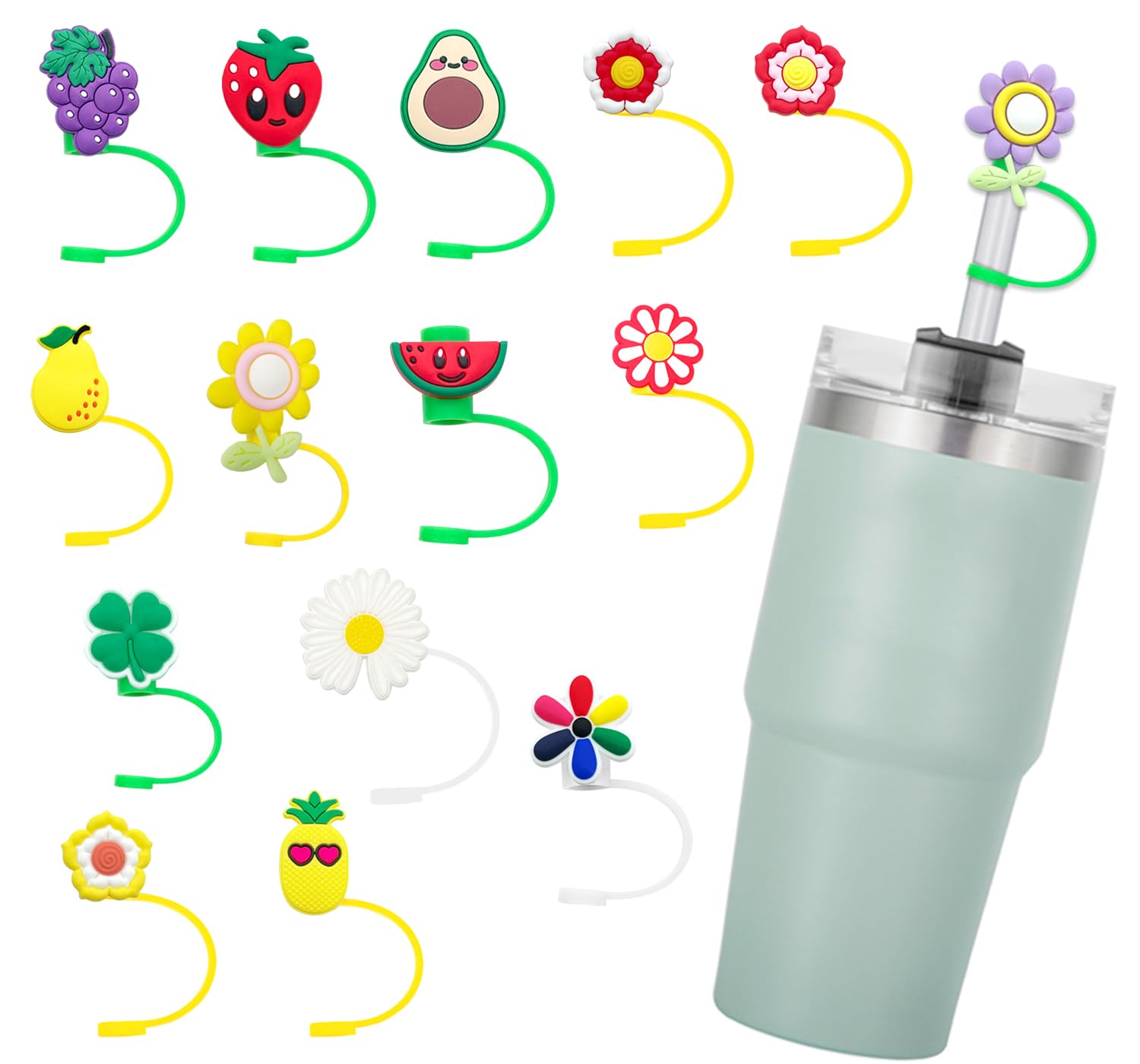 Lot De 7 Bouchons En Silicone Pour Paille Stanley Cup 10 Mm - Anti-poussière, Design Fleur - Compatible 30/40 Oz