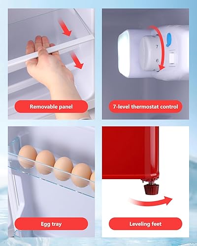 Miniatura 7 de Refrigerador pequeño de 3.5 pies cúbicos con congelador, refrigerador compacto, refrigerador retro con puerta doble, termostato ajustable de 7