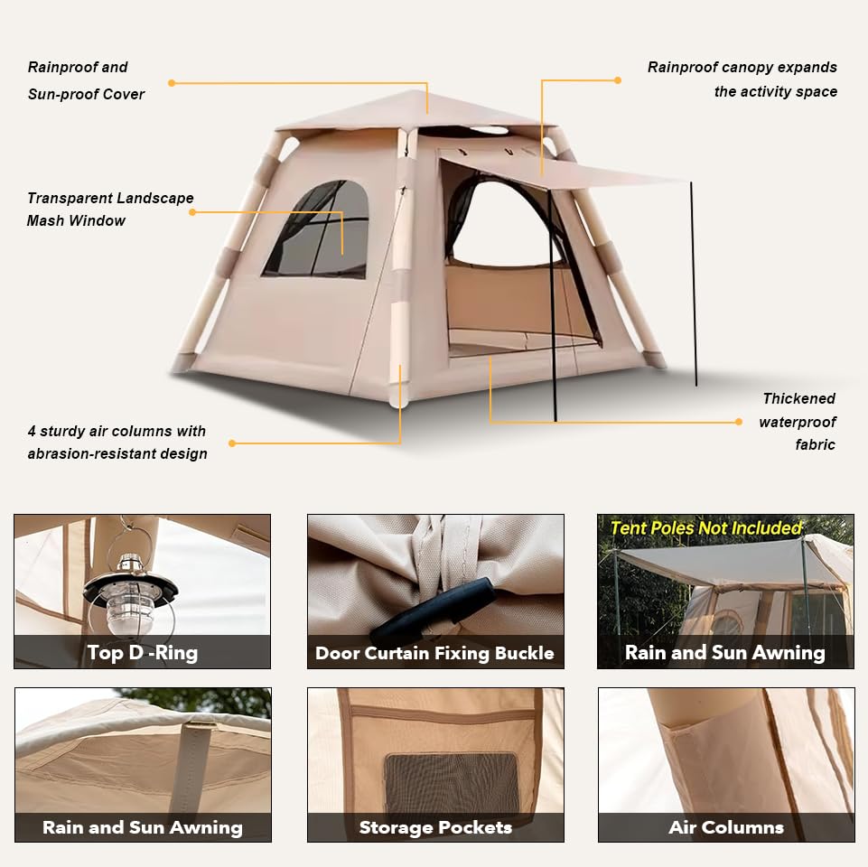 Carpa inflable para camping 4 personas con bomba miniatura 5