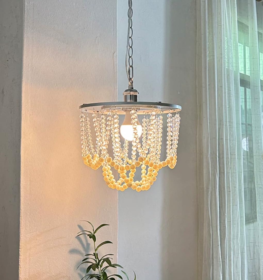 Suspension rétro française style américain rideau cristal perles anneau fer doré douille E27 lampe suspendue entrée couloir chambre boutique 28 * 25cm