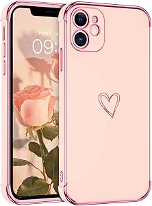 GUAGUA iPhone 12 Cases Cute Heart Pattern Soft TPU Plating Cover with Camera Protection & 4 Corners Shockproof Protection Phone Cases for iPhone 12 6.1" Pink : Amazon.ca: Electronics