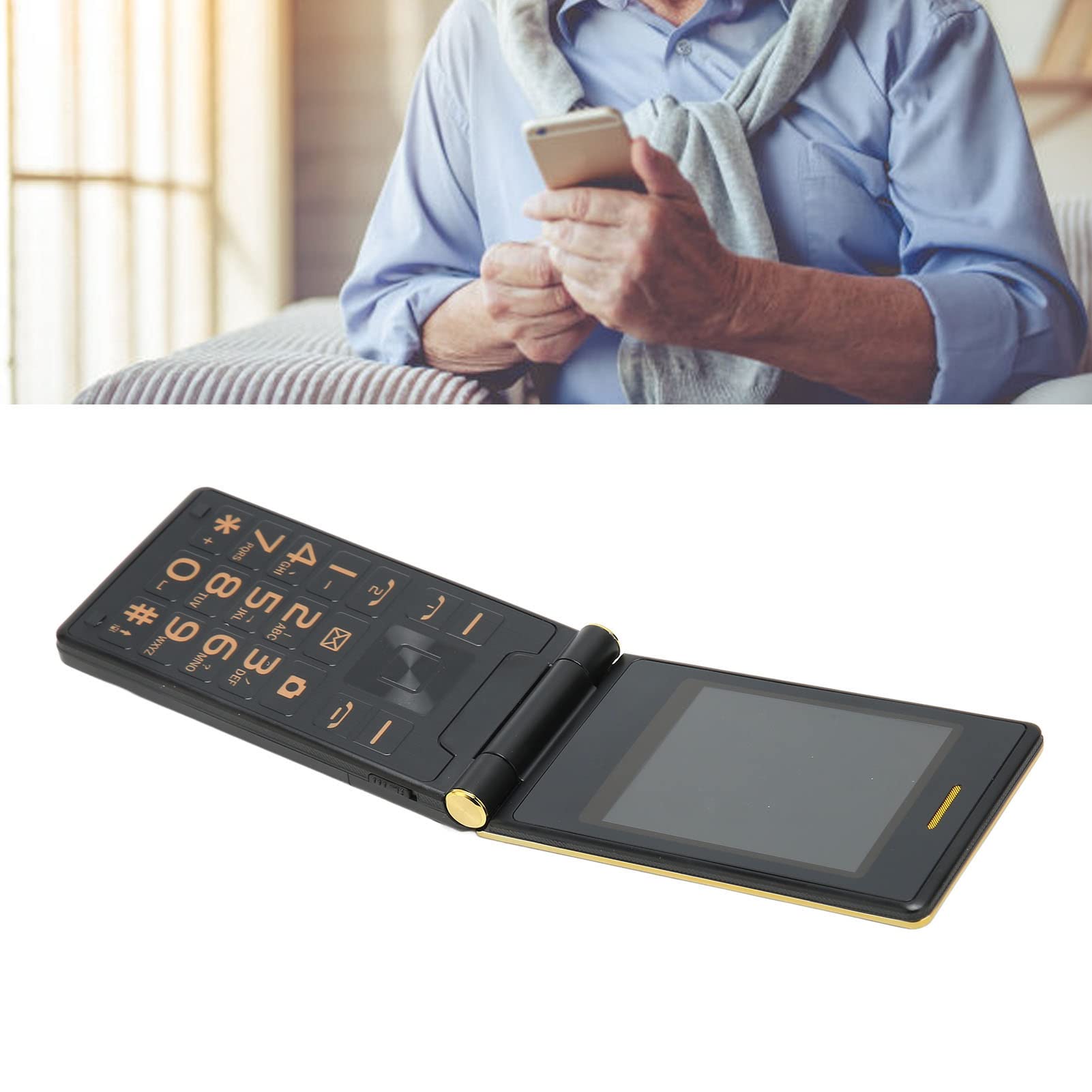 KIMISS Składany telefon dla seniorów z dużymi przyciskami, komórka seniora, podwójny ekran 3", 2 G, GSM, telefon komórkowy dla osób starszych, przycisk SOS, latarka, głośnik, radio