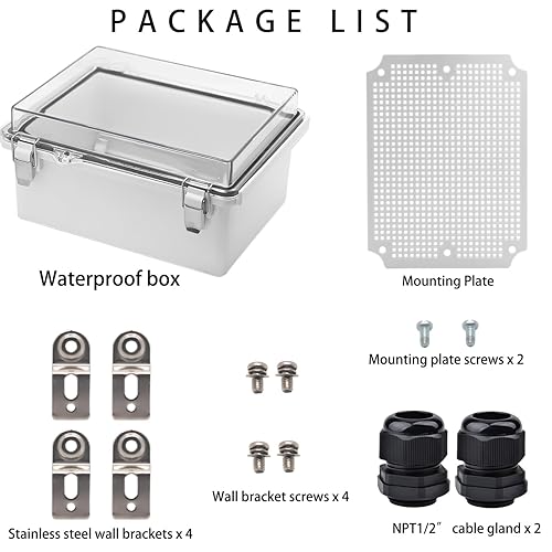 Miniatura 3 de YETLEBOX Caja eléctrica impermeable con placa de montaje y soporte de pared, caja de conexiones IP67, pestillo de acero inoxidable, cubierta