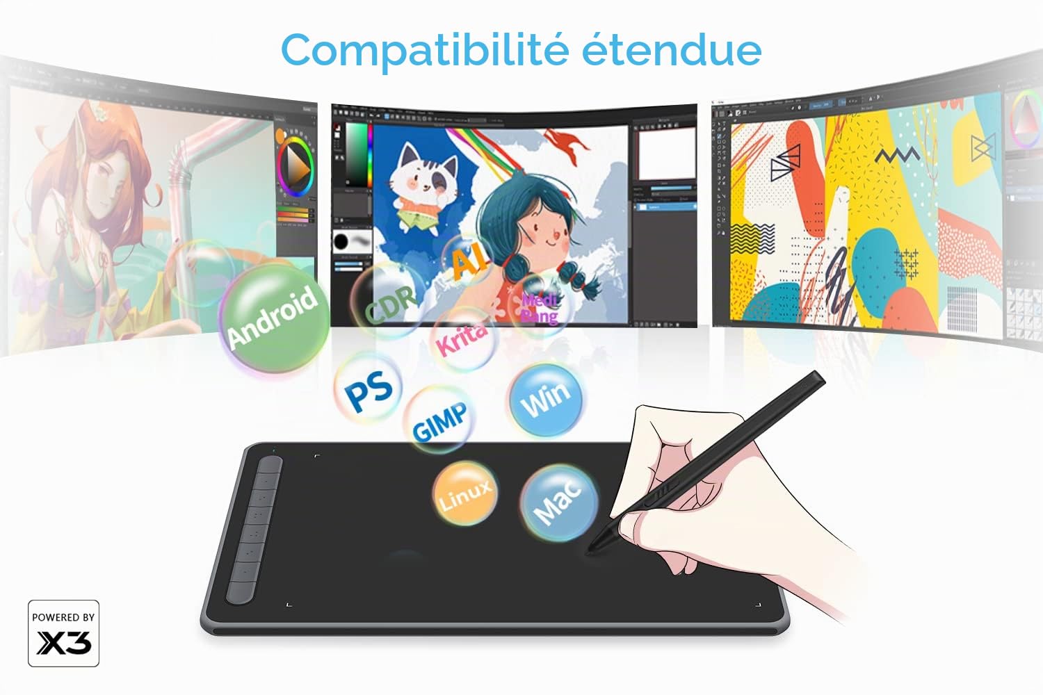 XP-PEN Tablette Graphique Wireless Deco LW Bluetooth avec X3 Stylet 8 Touches de Raccourci en 10x6 Pouces Compatible Windows Mac Android Chrome OS et Linux - Noir