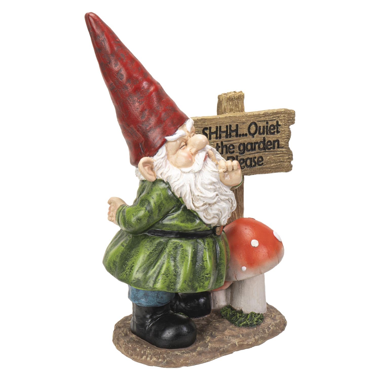 Garden Gnome with Shh-Quiet Sign Resin Figurine