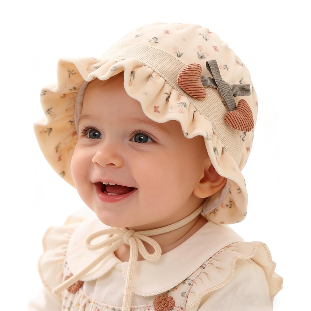 Baby Hats for Girls, Baby Sun Hat Four Seasons Cap for Baby Girl 0-12 Months, Warm Bucket Hat with Lace Chin Strap Visor Hats for Beach Travel Sun Protection Caps Pink-image-26