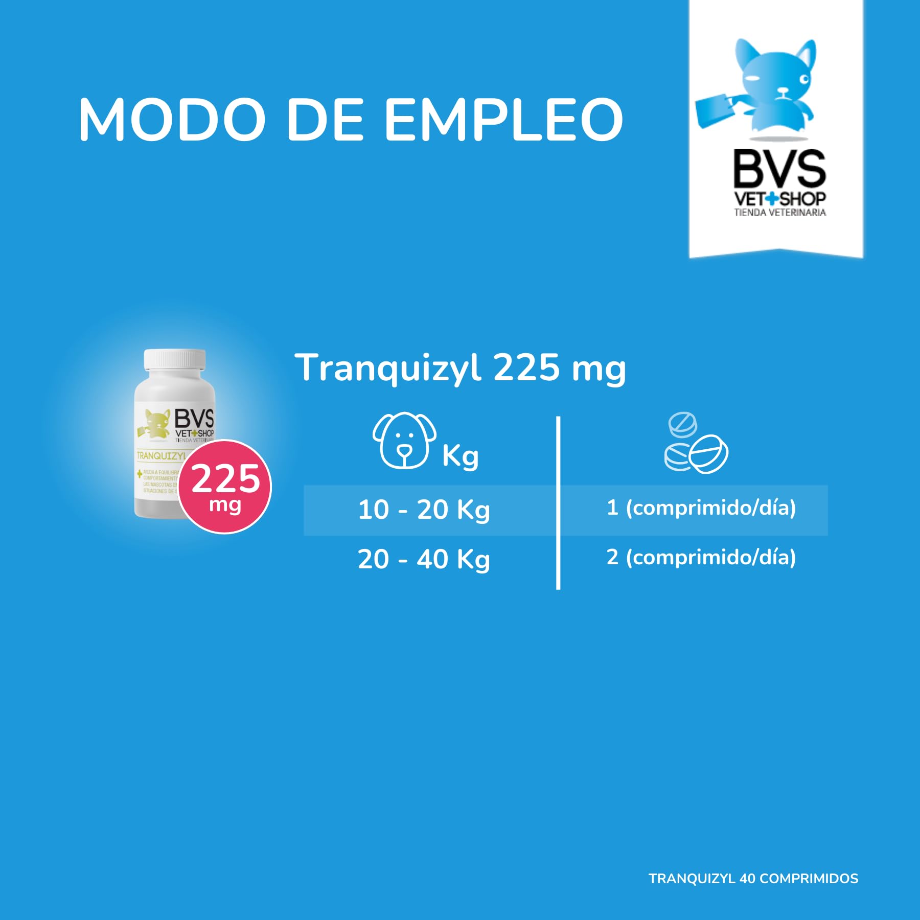 BVS Vet Shop | Tranquizyl 40 comprimés pour Chiens | Complément idéal pour Aider Votre Animal à se détendre et à Rester Calme dans Les Situations stressantes | 225 MG