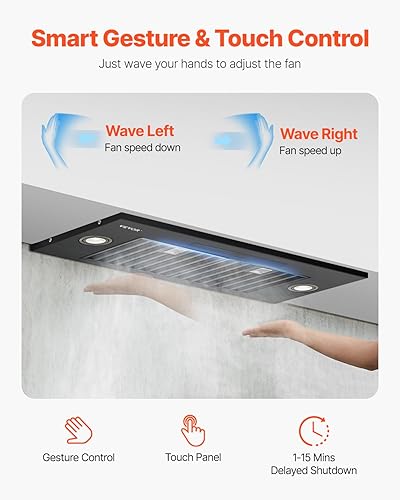 Miniatura 5 de VEVOR Inserto de campana extractora, campana de ventilación de cocina integrada de 30 pulgadas, campana de estufa de acero de 800 CFM, con control