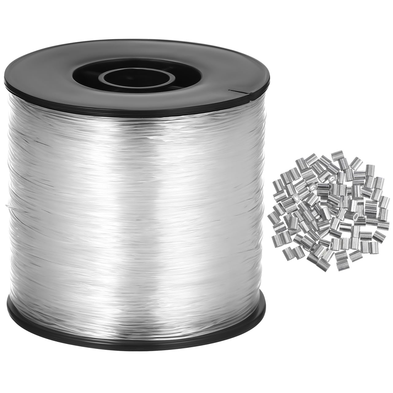VILLCASE 200 m di filo di nylon trasparente, antistrappo, con 60 passanti per crimpatura in alluminio, 0,8 mm, corda trasparente da appendere, per fai da te, pesca, artigianato, gioielli, da appendere