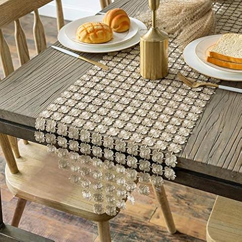 Valea Home Table Runners 12 x 72 Inch Glitter Gold Clover Table Runner for Kitchen Wedding Bridal Shower Decorations, Light Gold Cover