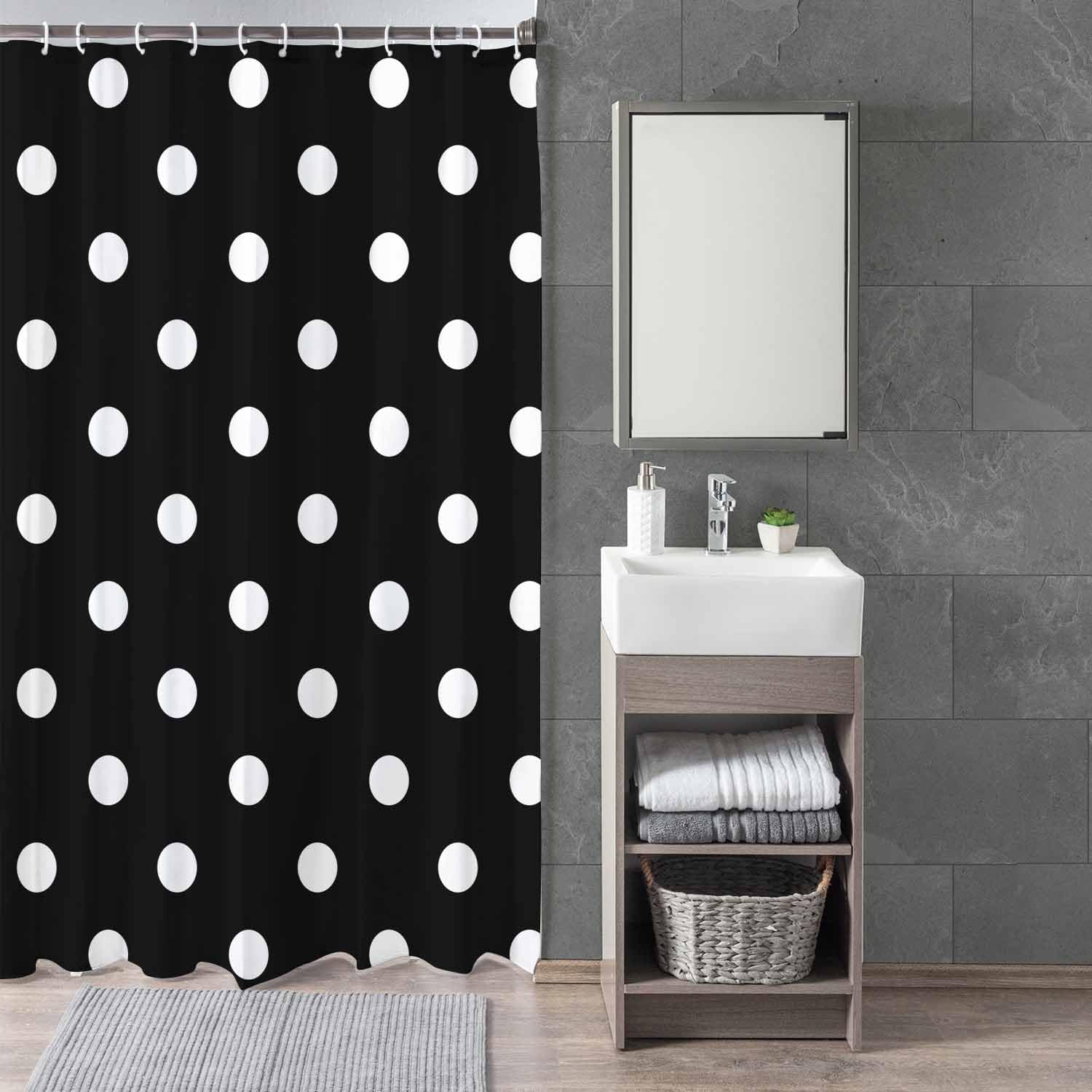 Woutay Shower Curtain Water Repellant Fabric White Polka Dot Pattern,Mould Proof Resistant,Polyester,with 12 Plastic Hooks - Image 3
