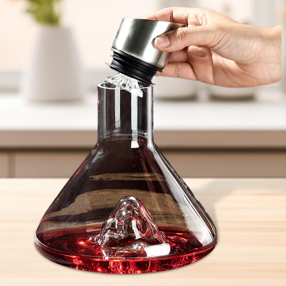 Décanteur à vin transparent de 1500 ml avec aérateur, décanteur de filtration, carafe à vin rouge avec distributeur intégré (cristal)