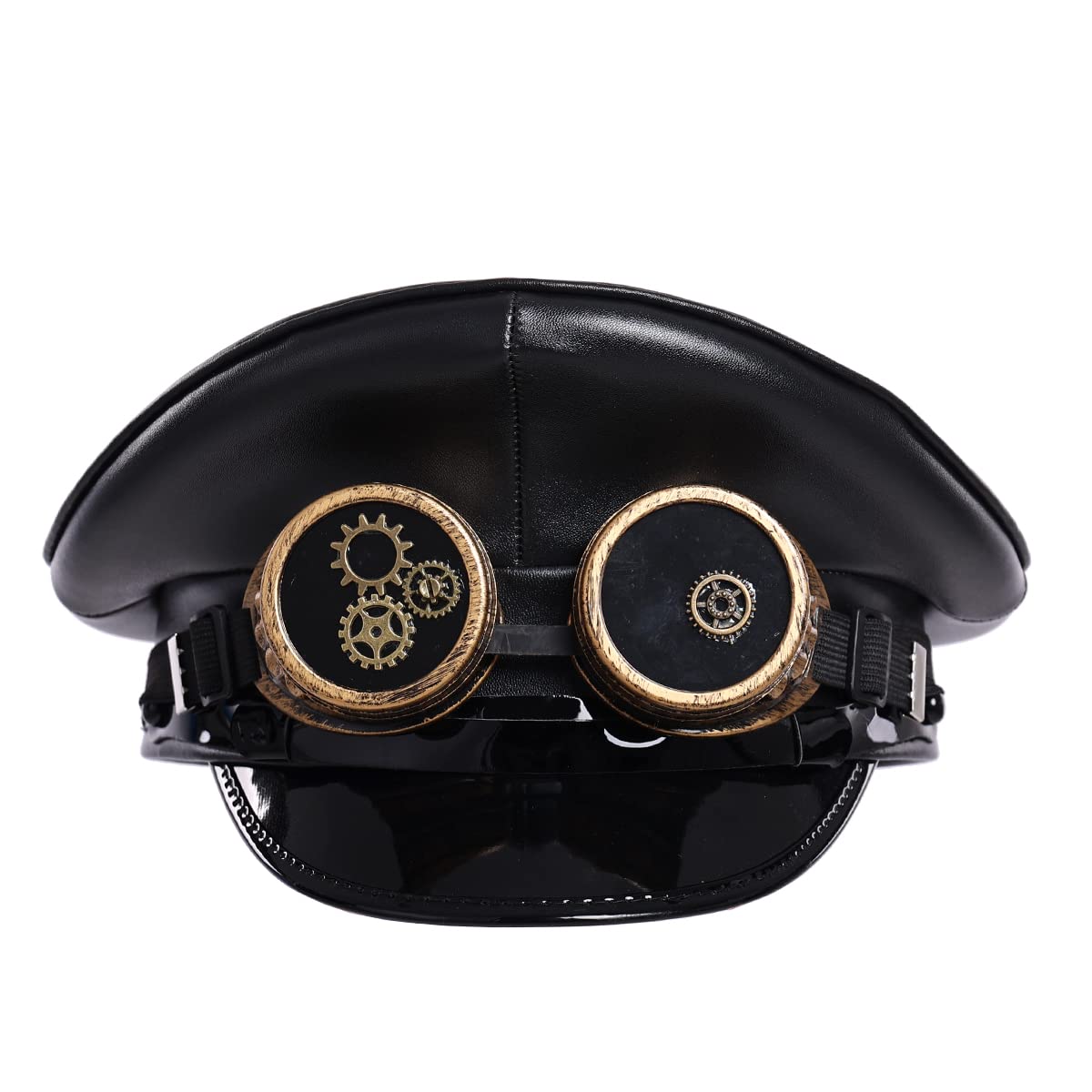 COSDREAMER Men's Goggles Cool Pointed Military Police Cap PU Leather Club Wearing Hat (Black 2, one Size) — image 1