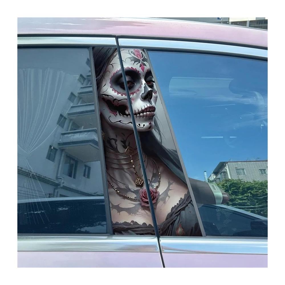Body Parts 2pcs Car B-Pillar Decals Horror Nuns Auto Center Pillar Waterproof Sticker(C)