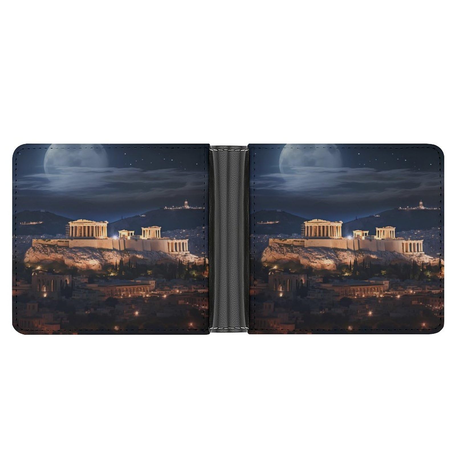 Acropolis Of Athens Bifold Wallet PU Leather Coin Purse Lightweight Credit Card Holder Wallet Money Clip