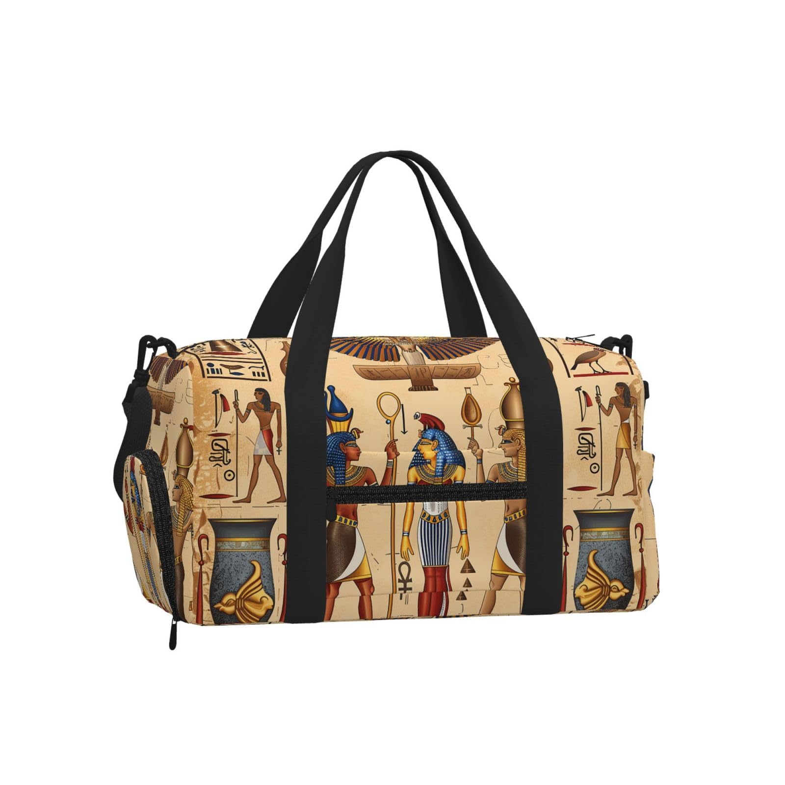 Mexpekil Egyptian Antique Gym Bag with Shoe Compartment Waterproof Duffel Bag Large Overnight Weekend Bags Travel Holdall for Women Men Teens
