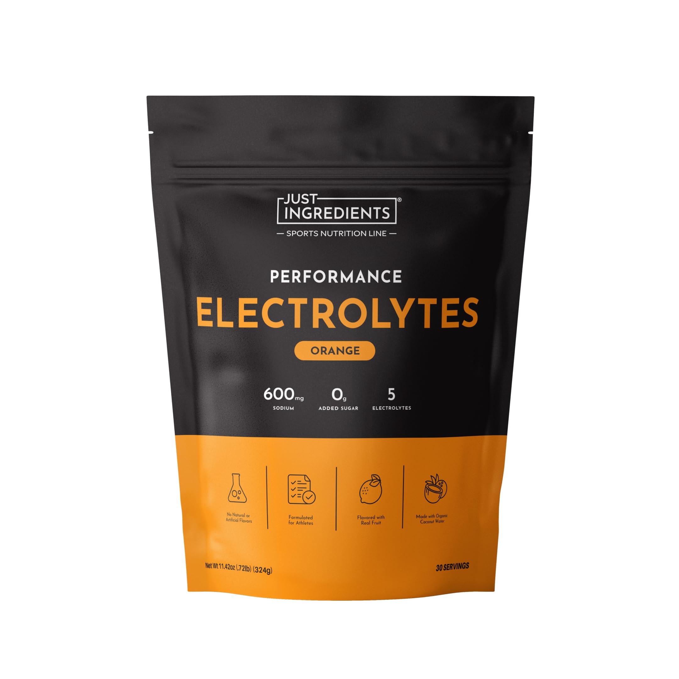 JUST INGREDIENTS Orange Electrolyte Powder - No Sugar - 30 Servings