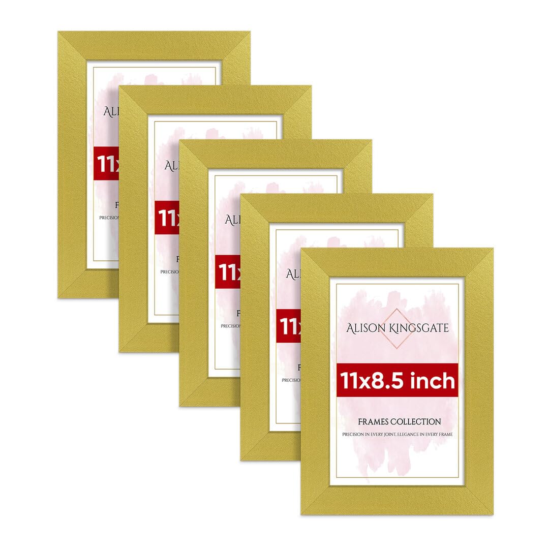 Alison Kingsgate Modern 11X8.5 GOLD Photo Frame Pack of 5-Engineered Wood Picture Frames with Shatterproof Perspex - Ideal for Artwork-Wall Mount or Tabletop - Multiple Sizes & Colours Available — image 1