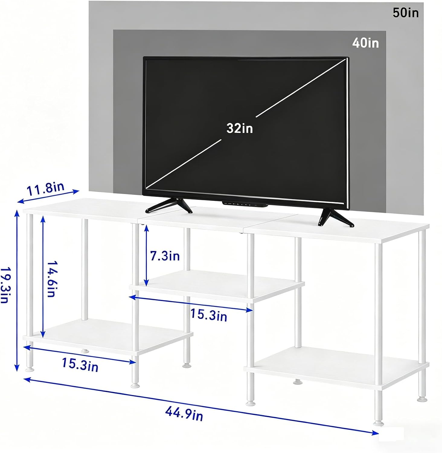 50 Inch TV Stand for Living Room White Entertainment Center with Open Storage Shelves Small TV Console Table Bedroom TV Media Cabinet for 50 43 40 32 Inches TV